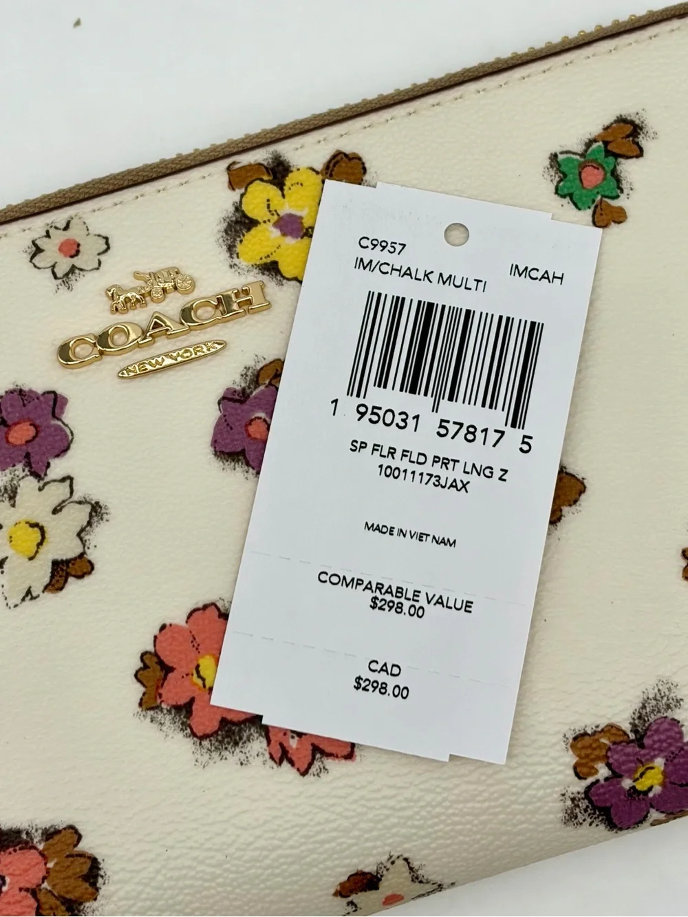 Coach Cream Floral Zip Wristlet Wallet with Multicolor Blooms